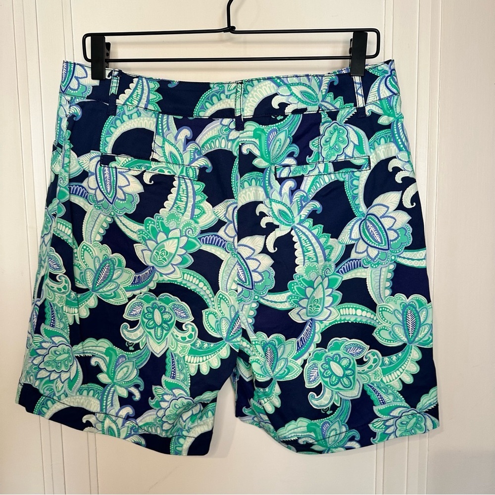 Talbots Navy and Aqua Floral Print Shorts - Picture 2 of 7